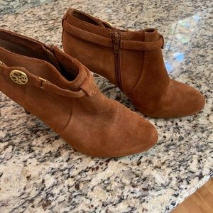Gently used Coach tan suede ankle boots, size 10